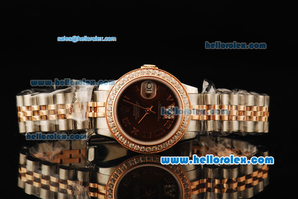 Rolex Datejust Automatic Movement ETA Coating Case with Brown Dial and Roman Numerals-Two Tone Strap - Click Image to Close